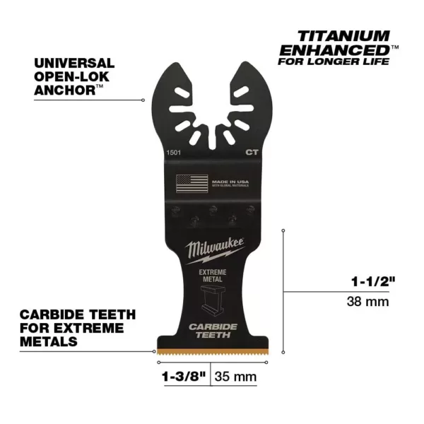 Milwaukee 1-3/8 in. Carbide Universal Fit Extreme Metal Cutting Oscillating Multi-Tool Blade (1-Pack)