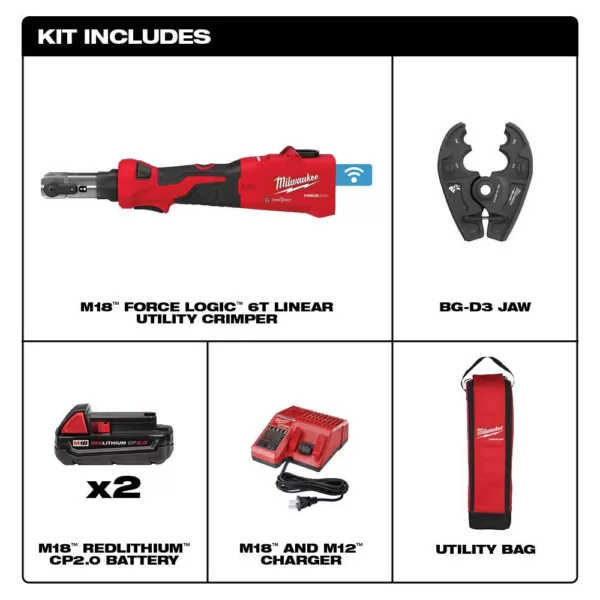 Milwaukee M18 18-Volt Lithium-Ion Cordless FORCE LOGIC 6-Ton Utility Crimping Kit with BG-D3 Jaw