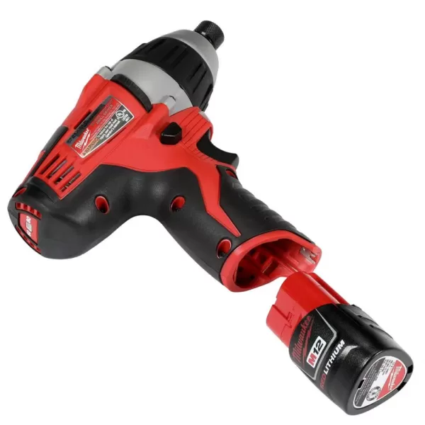 Milwaukee M12 12-Volt Lithium-Ion Cordless 1/4 in. Hex No-Hub Driver Kit W/ (2) 1.5Ah Batteries & Hard Case