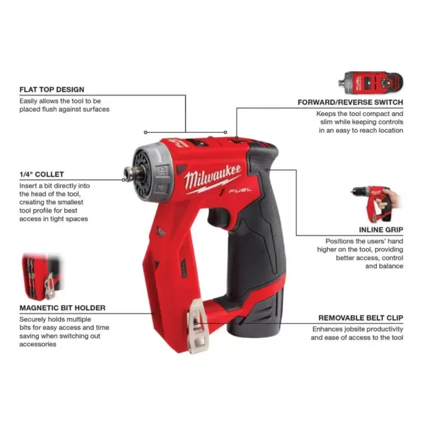 Milwaukee M12 FUEL 12-Volt Lithium-Ion Brushless Cordless 4-in-1 Installation 3/8in. Drill Driver & SURGE Impact Driver Combo Kit