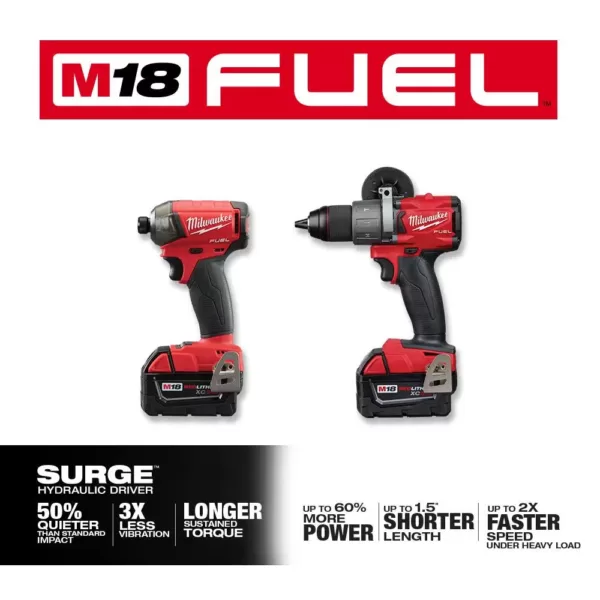 Milwaukee M18 FUEL 18-Volt Lithium-Ion Brushless Cordless Surge Impact/Hammer Drill Combo Kit with HIGH OUTPUT 8.0Ah Battery