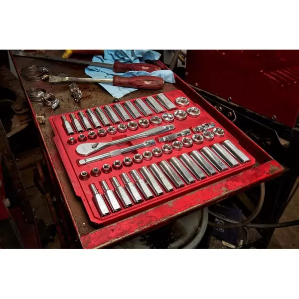 Milwaukee 3/8 in. Drive SAE/Metric Ratchet and Socket Mechanics Tool Set (56-Piece)