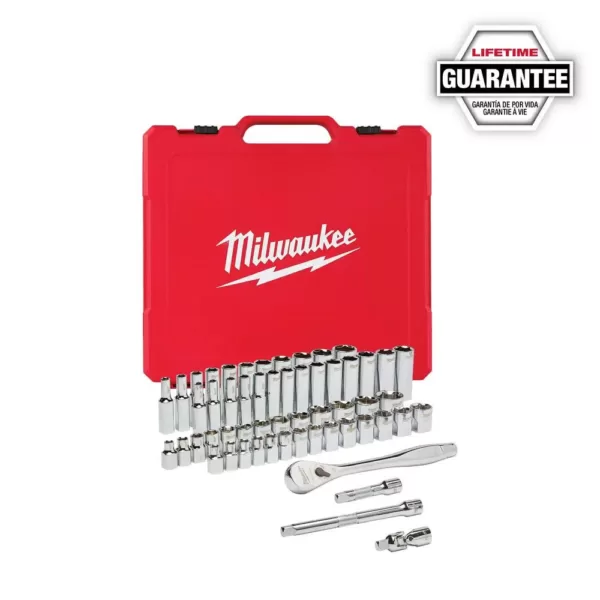 Milwaukee 3/8 in. Drive SAE/Metric Ratchet and Socket Mechanics Tool Set (56-Piece)