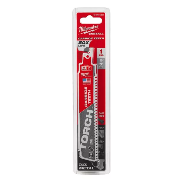 Milwaukee 6 in. 7 TPI Torch Carbide Teeth Metal Cutting SAWZALL Reciprocating Saw Blade (1-Pack)