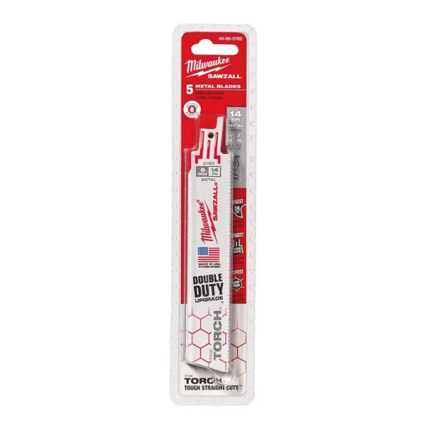 Milwaukee 6 in. 14 TPI Torch Medium Metal Cutting SAWZALL Reciprocating Saw Blades (5-Pack)