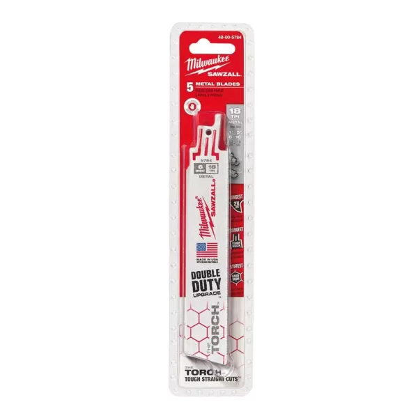 Milwaukee 6 in. 18 TPI Torch Medium Metal Cutting SAWZALL Reciprocating Saw Blades (5-Pack)