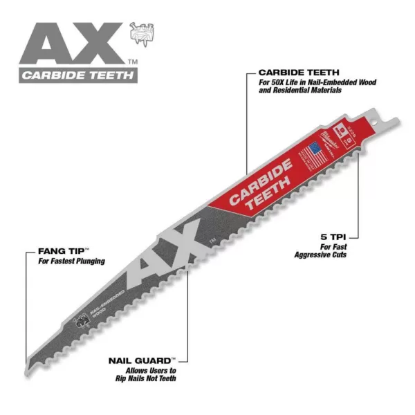 Milwaukee SAWZALL Demolition Wood and Metal Cutting Reciprocating Saw Blade Set (18-Piece) with AX Carbide Teeth Blade