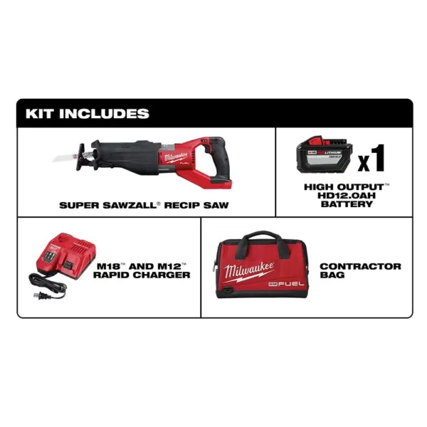 Milwaukee M18 FUEL 18-Volt Lithium-Ion Brushless Cordless SUPER SAWZALL Orbital Reciprocating Saw Kit w/(1) 12.0 Ah Battery