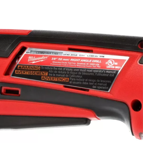 Milwaukee M12 12-Volt Lithium-Ion Cordless 3/8 in. Right Angle Drill (Tool-Only)