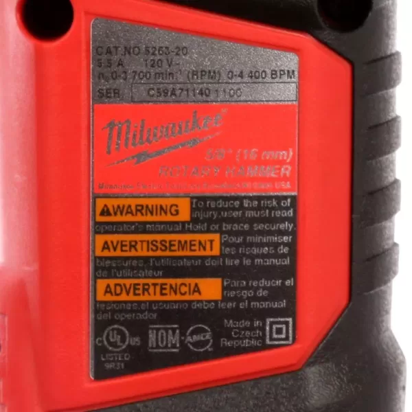 Milwaukee 5.5 Amp 5/8 in. Corded SDS-plus Concrete/Masonry Rotary Hammer Drill Kit with Case