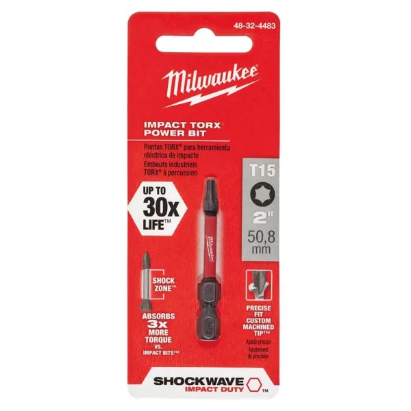 Milwaukee T15 2 in.  Torx SHOCKWAVE Power Bit