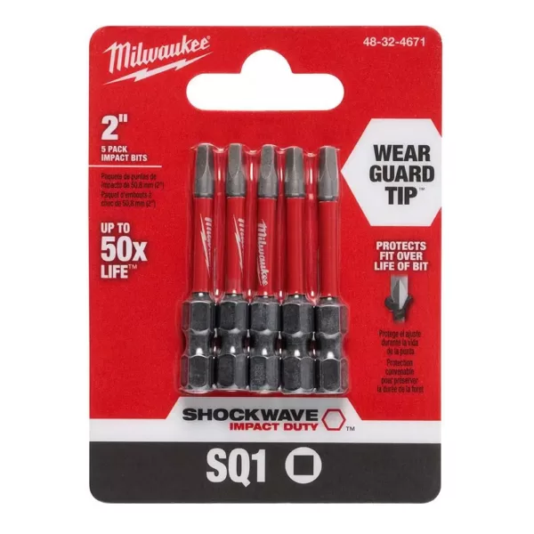 Milwaukee SHOCKWAVE #1 2 in. Impact Duty Square Steel Power Bit (5-Pack)