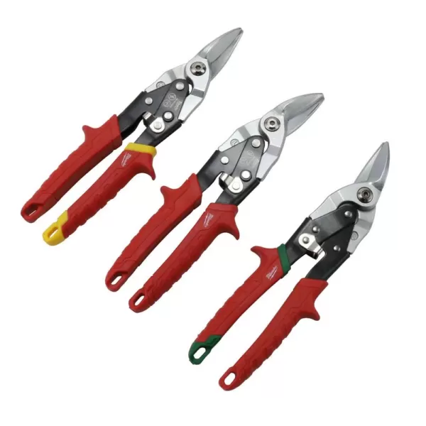 Milwaukee Straight-Cut Offset Aviation Snip (3-Pack) with Screwdriver Set (8-Piece)