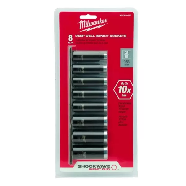 Milwaukee 3/8 in. Drive SAE Shockwave Deep Well Impact Socket Set (8-Piece)