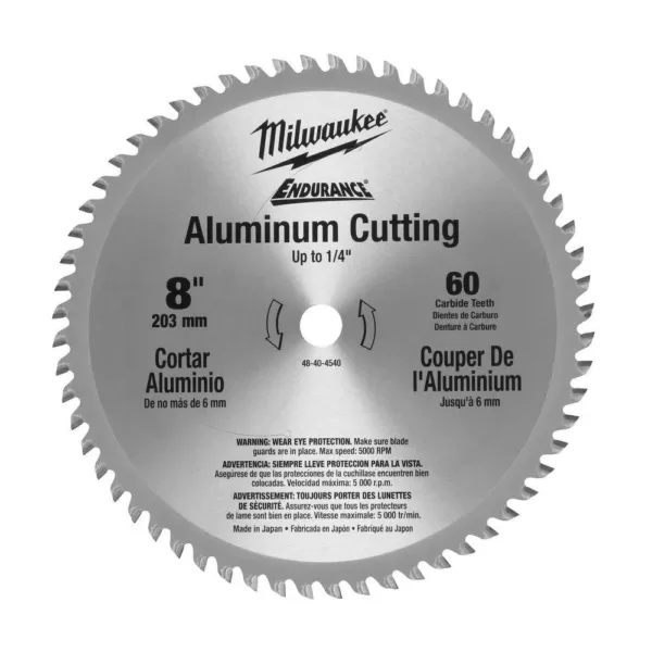 Milwaukee 8 in. x 60 Carbide Teeth Aluminum Metal Cutting Circular Saw Blade