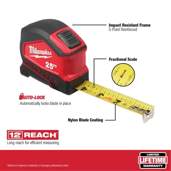 Milwaukee 5m/16 ft. Compact Auto Lock Tape Measure