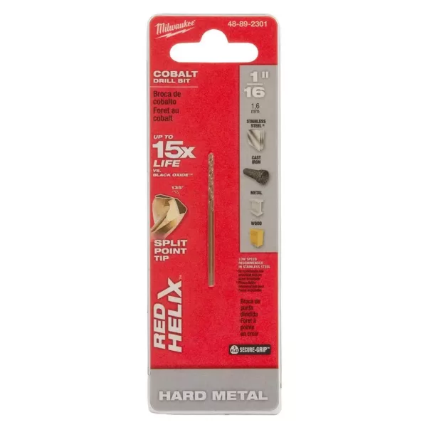 Milwaukee 1/16 in. Cobalt Red Helix Twist Drill Bit