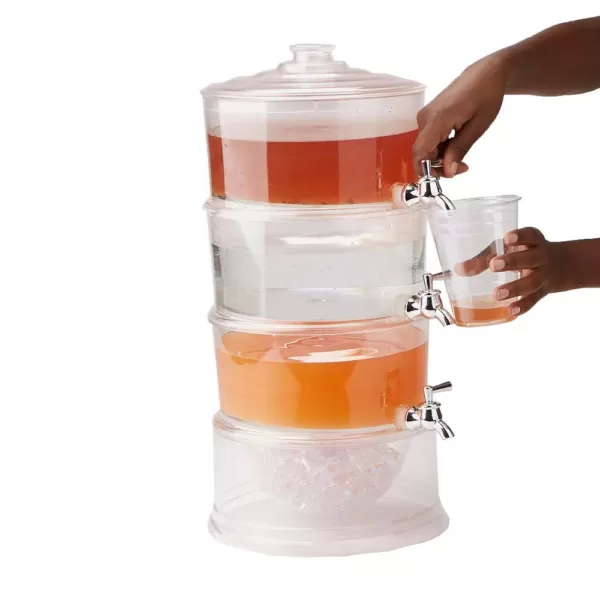 Mind Reader 3 Gal. Clear Plastic Beverage Dispenser with Ice Bottom, 3-Tier Stackable Drink Holder with Lids