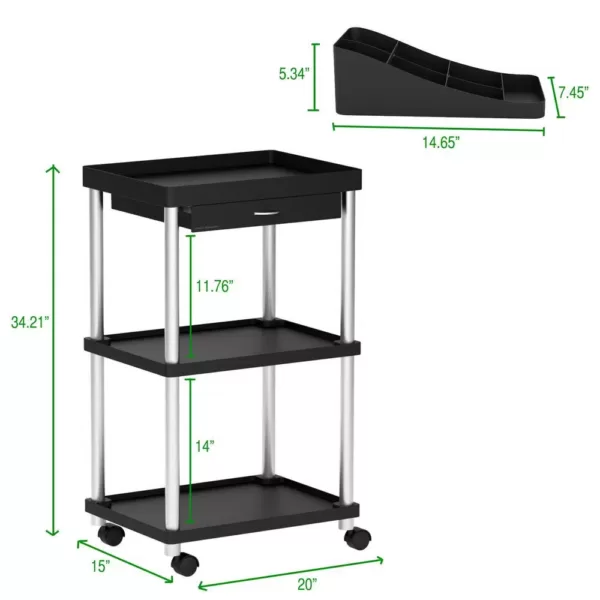 Mind Reader 3-Tier 7-Compartment Rolling Black Coffee Cart