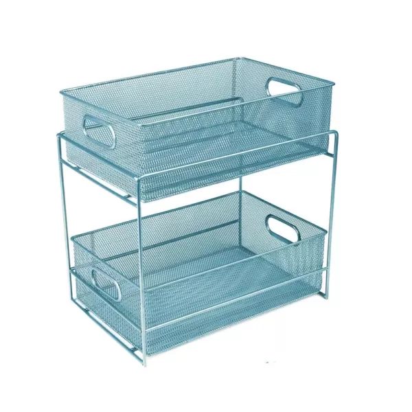 Mind Reader 12.25 in. H x 8.25 in. W x 12.38 in. L Modern Turquoise Metal Flatware Organizer, Utensil Caddy