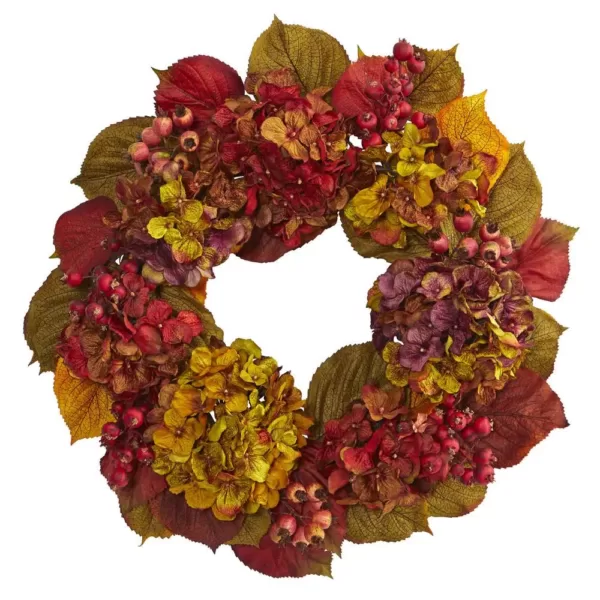 Nearly Natural 24 in. Fall Hydrangea Wreath