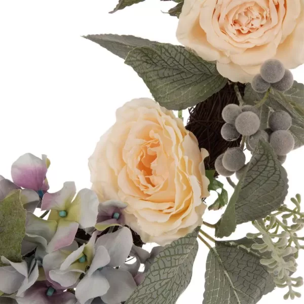 Glitzhome 22 in. Dia Artificial Hydrangea Rose Wreath