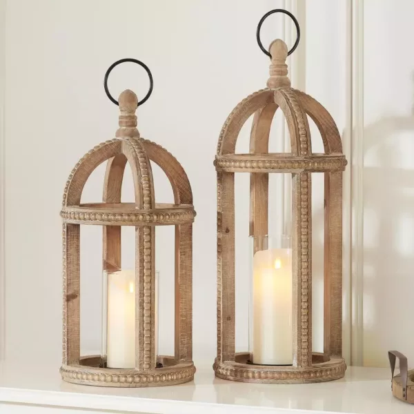 Home Decorators Collection Home Decorators Collection Antiqued Wood Candle Hanging or Tabletop Lantern with Beaded Trim (Set of 2)