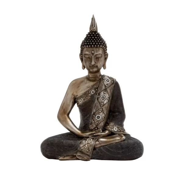 LITTON LANE 16 in. x 12 in. Decorative Sitting Buddha Sculpture in Colored Polystone