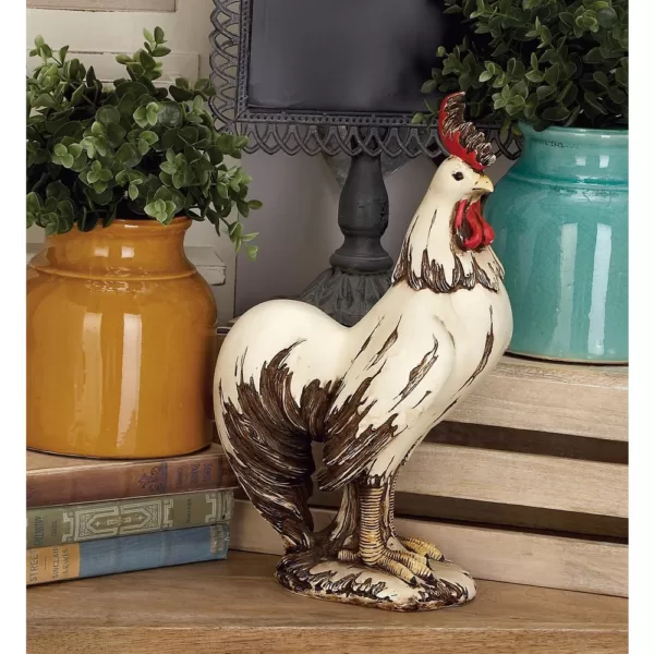 LITTON LANE 15 in. Rooster Decorative Sculpture in White, Red and Brown