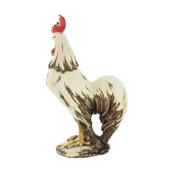 LITTON LANE 15 in. Rooster Decorative Sculpture in White, Red and Brown