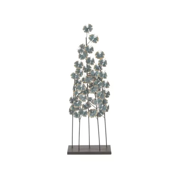 LITTON LANE Iron Metal Turquoise Ginkgo Leaves on Straight Stems Sculpture