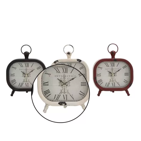 LITTON LANE Classic Rounded Rectangle Iron Table Clock in Distressed Red and Black or White (3-Pack)