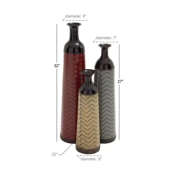 LITTON LANE Chevron Set of 3 Metal Decorative Vase