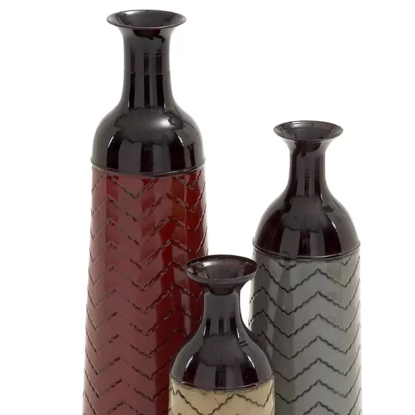 LITTON LANE Chevron Set of 3 Metal Decorative Vase