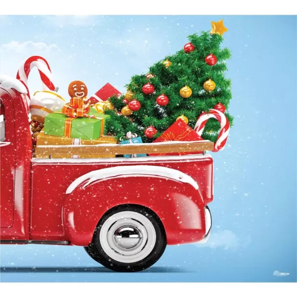 My Door Decor 7 ft. x 8 ft. Red Truck Christmas-Christmas Garage Door Decor Mural for Split Car Garage