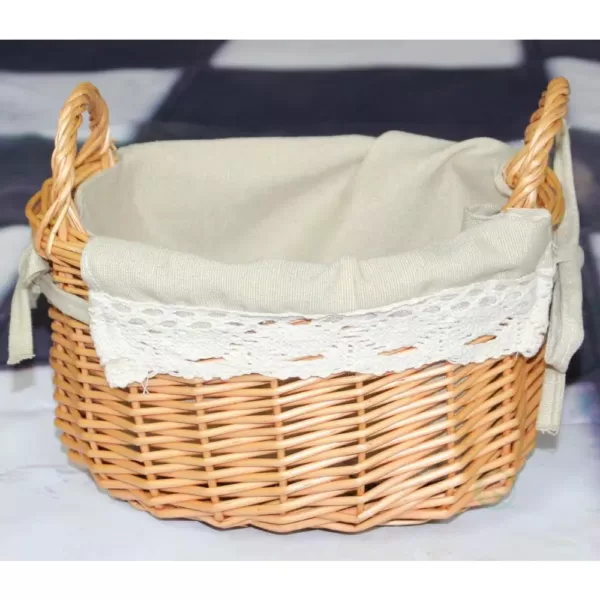 Vintiquewise 8.7 in. W x 9.5 in. D x 4.9 in. H Wicker Small Basket with Lace Trim