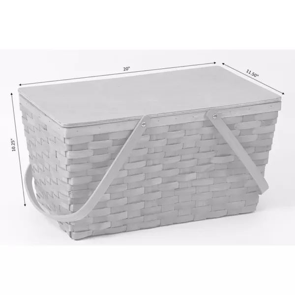 Vintiquewise Large Woodchip Picnic Basket with White Lining and Wooden Lid