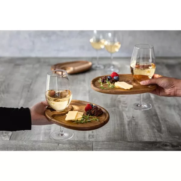 Picnic Time 9 in. x 6 in. x 0.5 in. Acacia Wood Wine & Appetizer Plates (Set of 4)