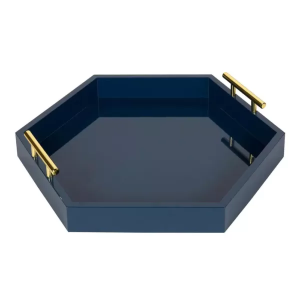 Kate and Laurel Lipton 18 in. x 18 in. Navy Blue Hexagon Decorative Tray