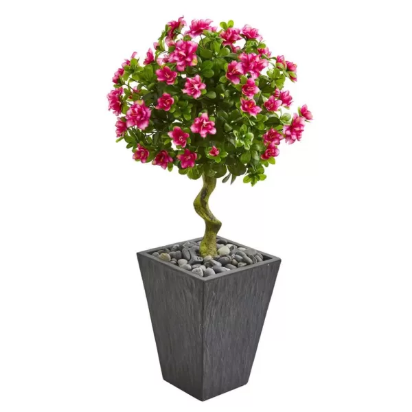 Nearly Natural Indoor 3.5-Ft. Azalea Artificial Topiary Tree in Slate Finished Planter