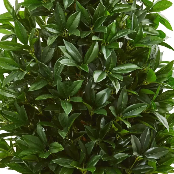 Nearly Natural Indoor/Outdoor 57-In. Bay Leaf Artificial Topiary Tree in Orange Planter