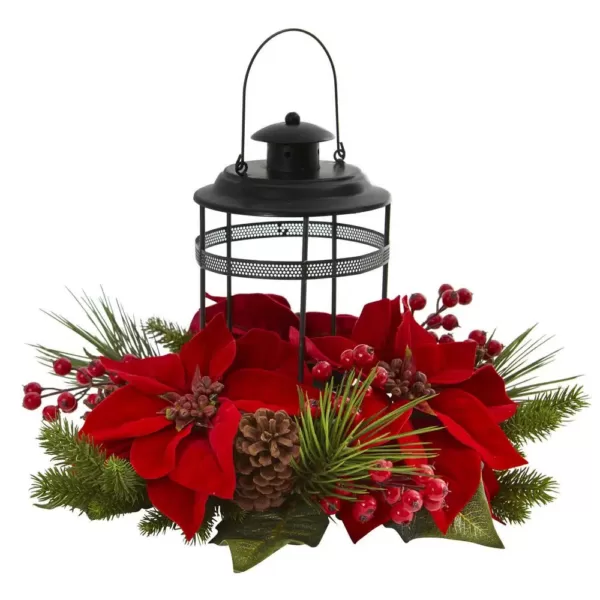 Nearly Natural Poinsettia Berry Pine Artificial Arrangement Candelabrum