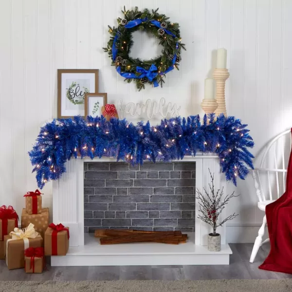 Nearly Natural 6 ft. Pre-Lit Blue Artificial Christmas Garland with 50 Warm White Lights