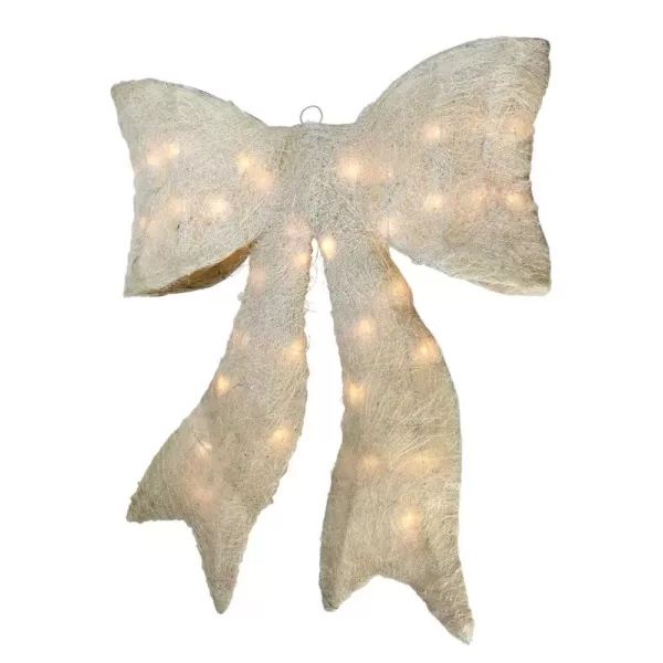 Northlight 24 in. Pre-Lit Sparkling Cream Whimsical Sisal Bow Christmas Yard Decor