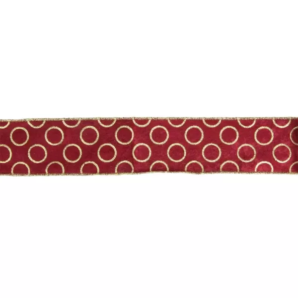 Northlight 2.5 in. x 16 yds. Metallic Red and Gold Circle Wired Craft Ribbon