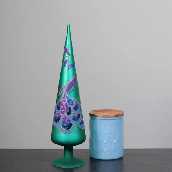 Northlight 15 in. Regal Peacock Green with Teal Purple and Blue Glitter Gem Glass Finial Christmas Tree Topper