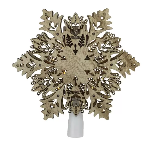 Northlight 8.5 in. Lighted Battery Operated Wooden Snowflake Christmas Tree Topper with Clear Lights