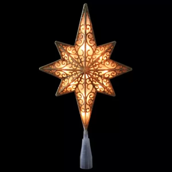 Northlight 10 in. Frosted Star of Bethlehem with Gold Scrolling Christmas Tree Topper in Clear Lights