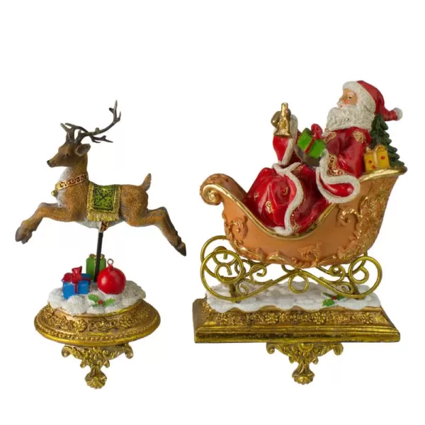 Northlight 9.5 in. Santa and Reindeer Glittered Christmas Stocking Holder (Set of 2)