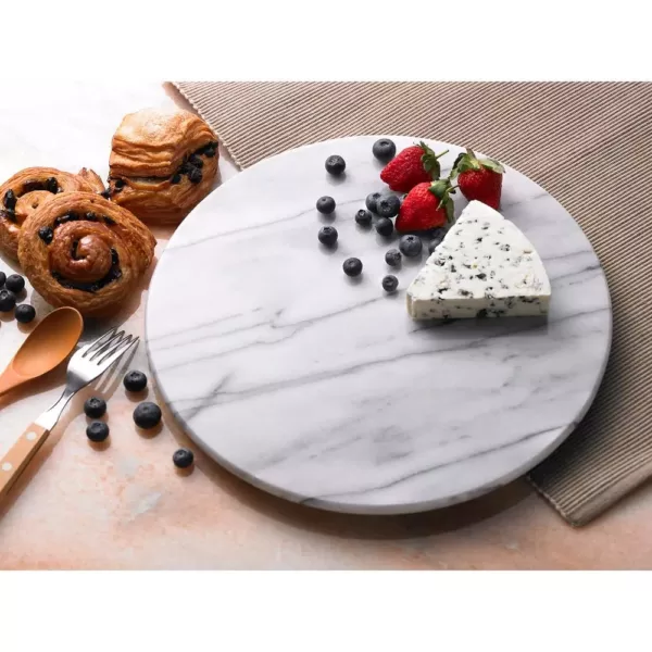 Creative Home 12 in. Off-White Natural Marble Round Board Cheese Serving Plate, Dessert Cake Service Board